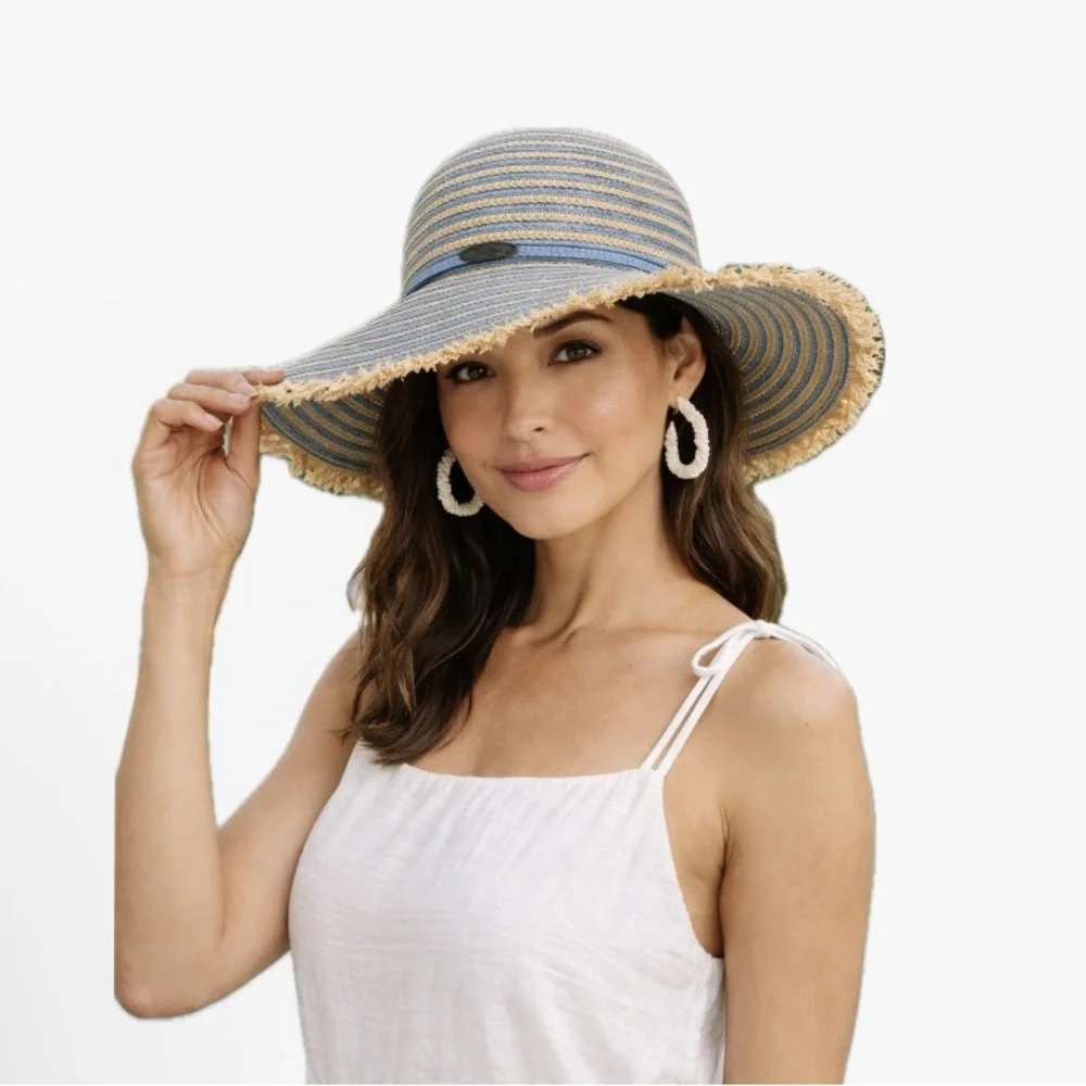 Panama Jack, NWT Blue and Tan Striped Sun Hat